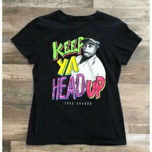 2 Pac Keep Your Head Up Womens Size Small Black Tap Tee T Shirt